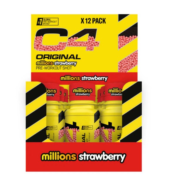 C4 Original Pre-Workout Shot, Millions Strawberry - 12 x 60 ml. - Cellucor