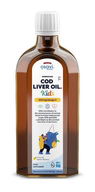 Norwegian Cod Liver Oil Kids, 500mg Omega 3 (Lemon) - 250 ml. - Osavi