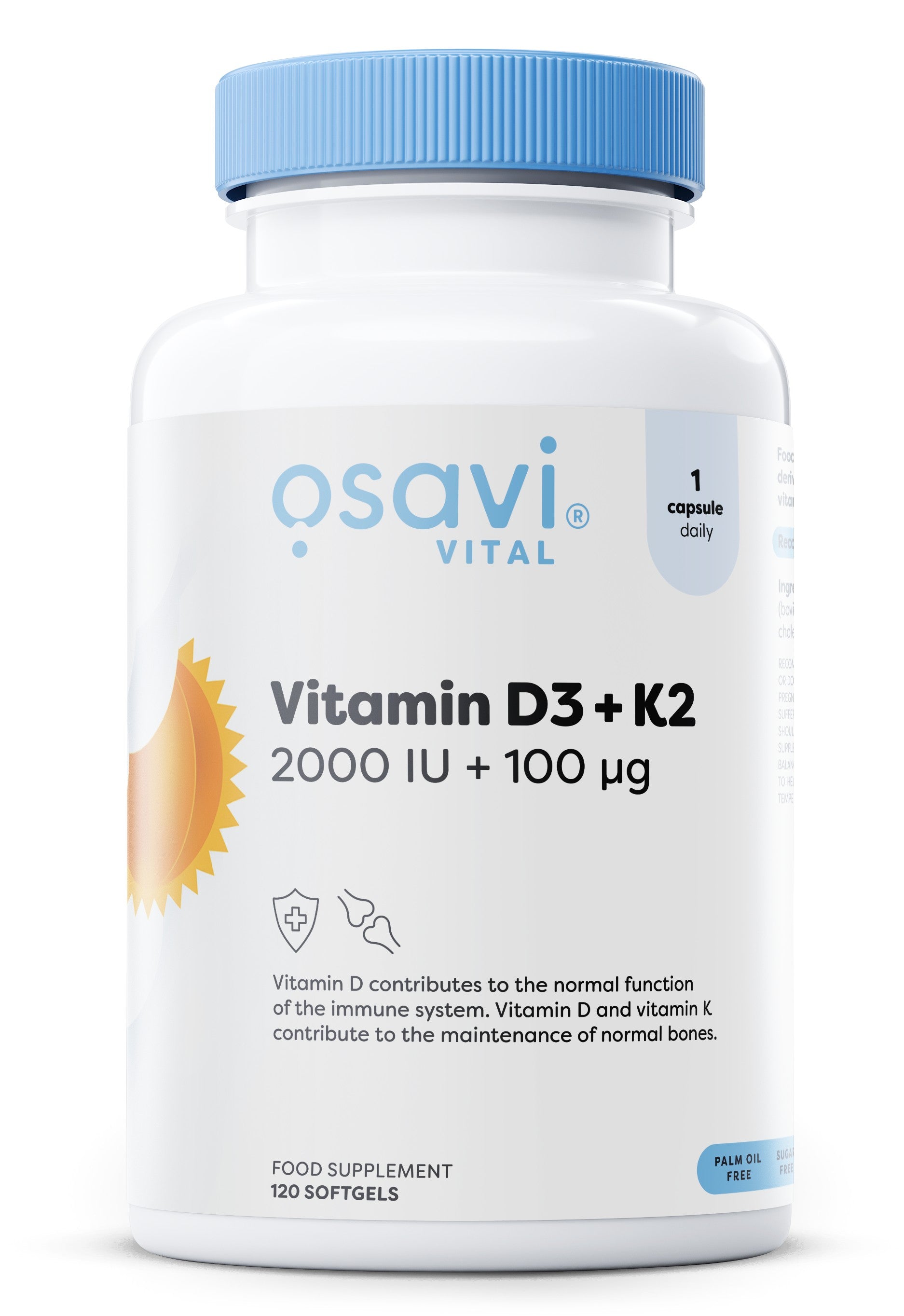 Vitamin D3 + K2, 2000IU + 100mcg - 120 softgels - Osavi