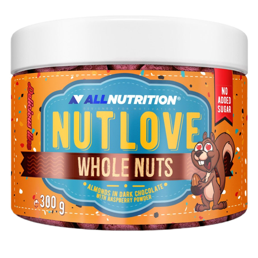 Nutlove Whole Nuts, Almonds in Dark Chocolate with Raspberry Powder - 300 grams - Allnutrition