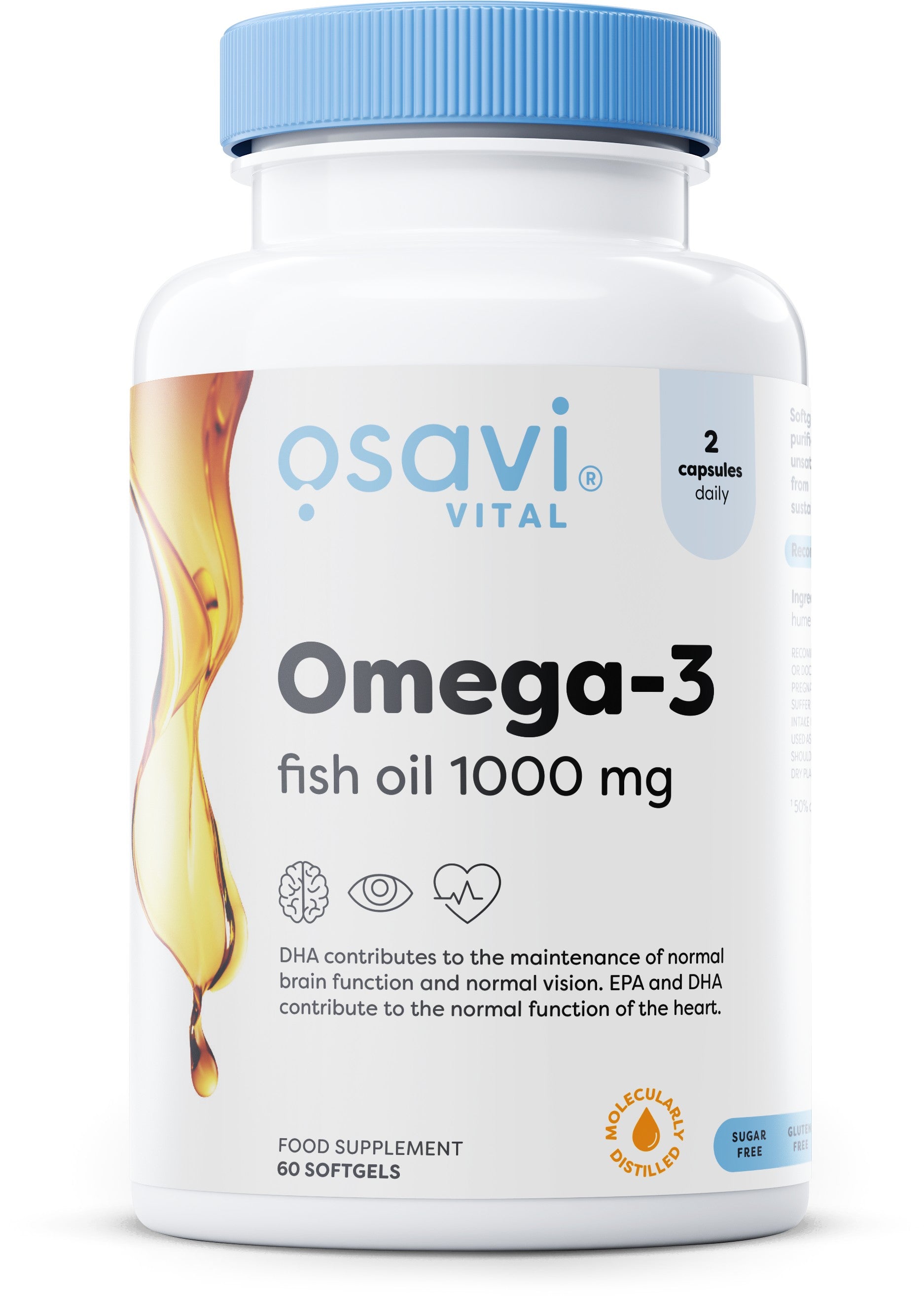 Omega-3 Fish Oil Molecularly Distilled, 1000mg - 60 softgels - Osavi