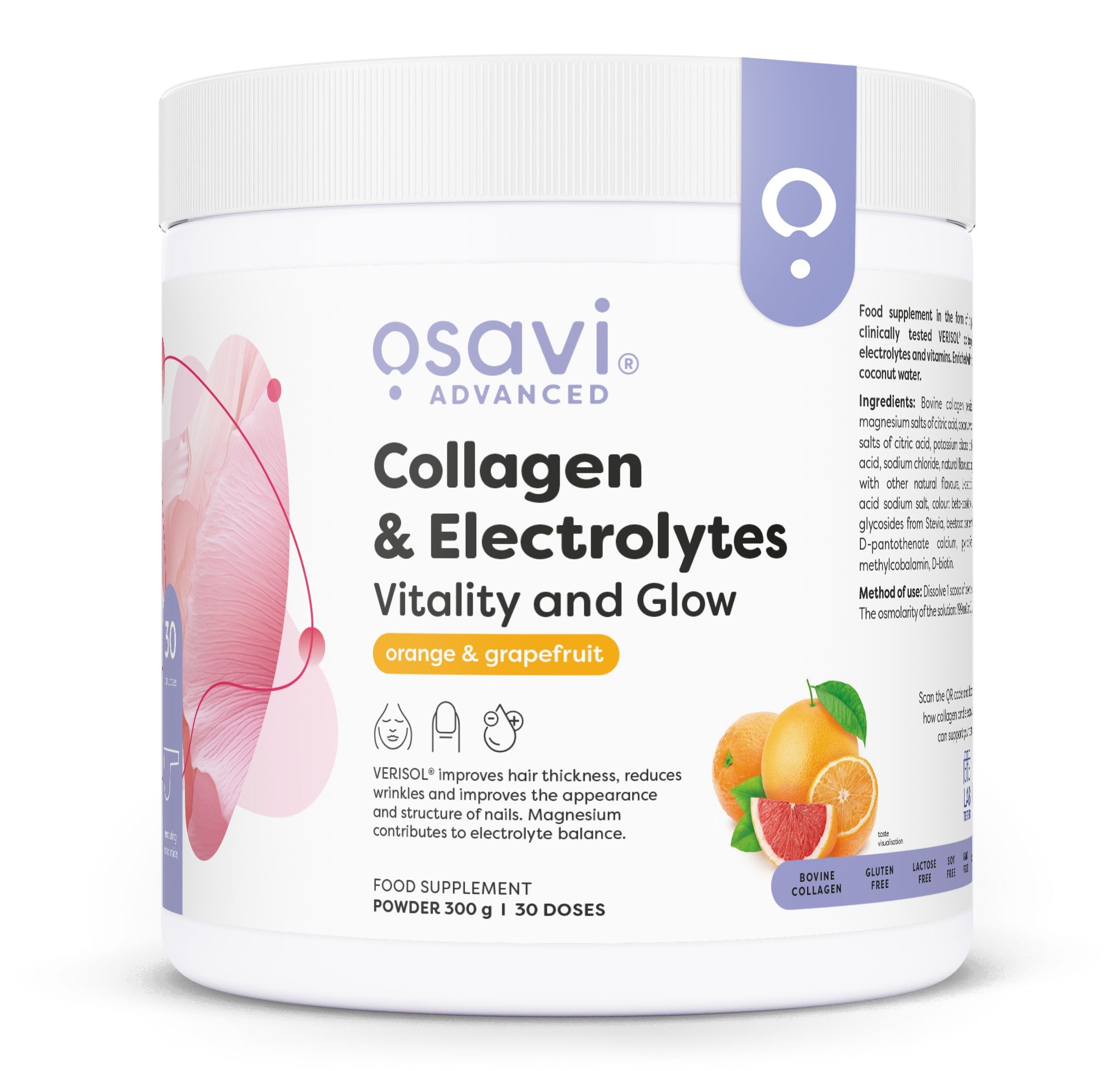 Collagen Electrolytes Vitality and Glow, Orange & Grapefruit - 300 grams - Osavi