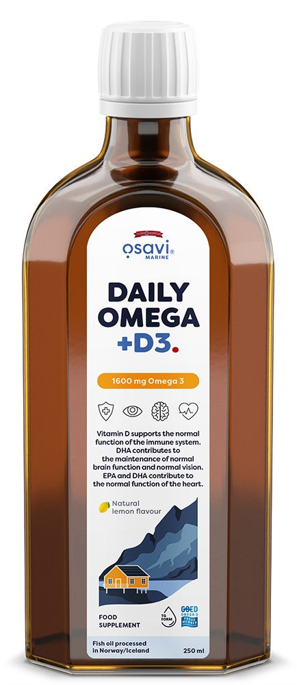 Daily Omega + D3, 1600mg Omega 3 (Natural Lemon) - 250 ml. - Osavi