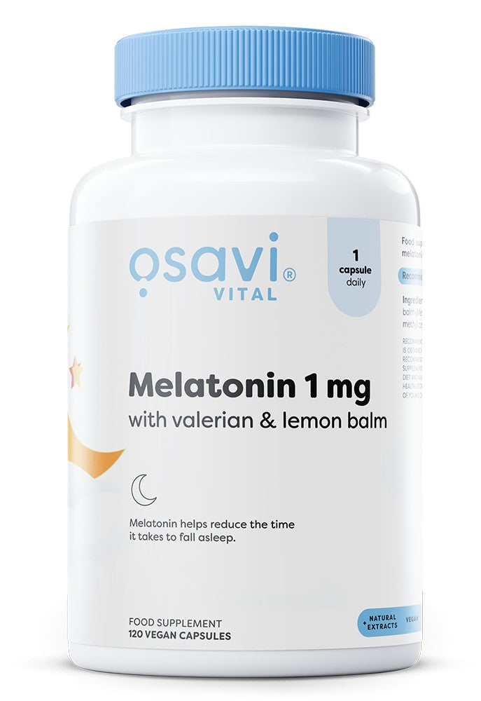 Melatonin with Valerian & Lemon Balm, 1mg - 120 vegan caps - Osavi