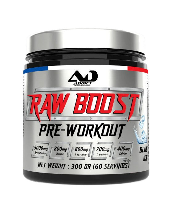 Raw Boost Pre-Workout, Blue Ice - 300 grams - Addict Sport Nutrition