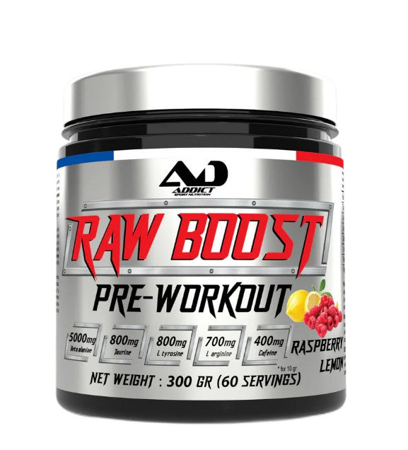 Raw Boost Pre-Workout, Raspberry Lemon - 300 grams - Addict Sport Nutrition