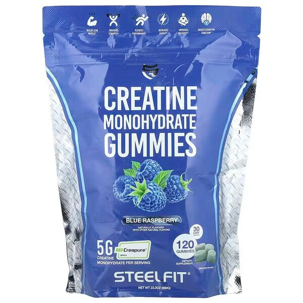 Creatine Monohydrate Gummies, Blue Raspberry - 120 gummies - SteelFit