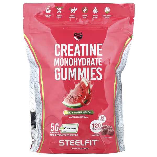 Creatine Monohydrate Gummies, Juicy Watermelon - 120 gummies - SteelFit