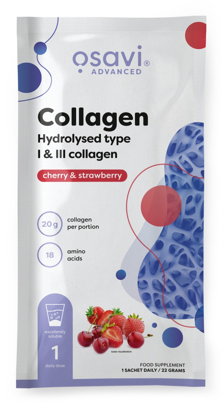 Collagen Hydrolysed Type I & III, Cherry & Strawberry - 22 grams (1 serving) - Osavi