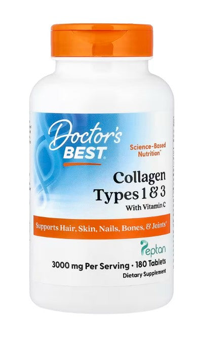 Collagen Types 1 and 3 with Peptan and Vitamin C, 3000mg - 180 tablets - Doctor's Best