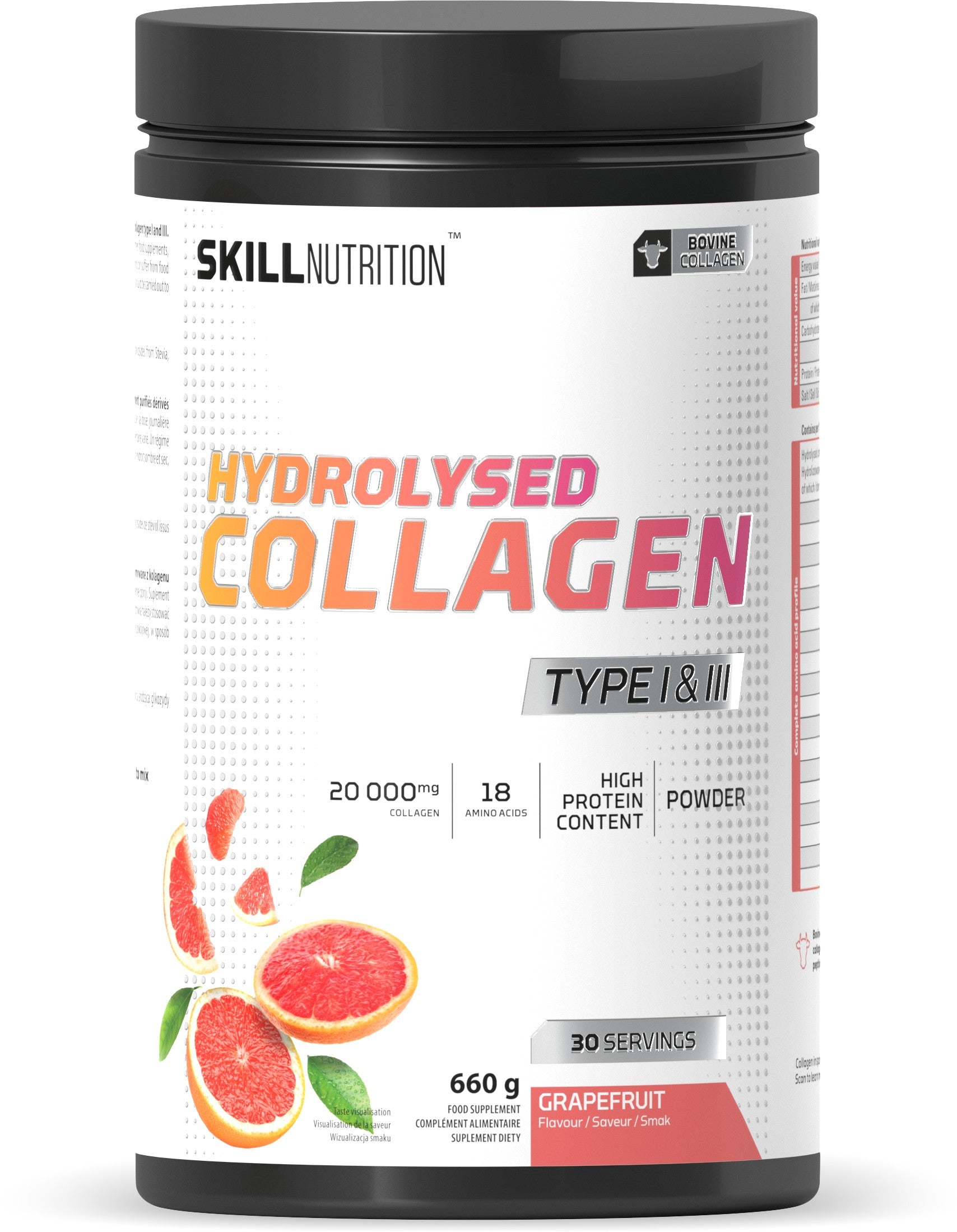 Hydrolysed Collagen Type I & III, Grapefruit - 660 grams - Skill Nutrition