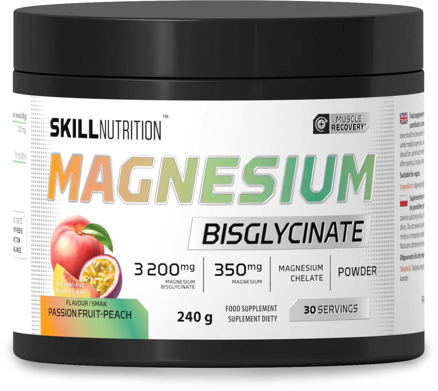 Magnesium Bisglycinate Powder, Passion Fruit-Peach - 240 grams - Skill Nutrition