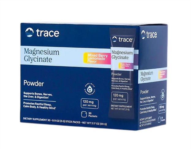 Magnesium Glycinate Powder Stick Packs, Mixed Berry Lemonade - 30 x 3g - Trace Minerals