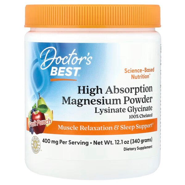 High Absorption Magnesium Powder, Fruit Punch - 340 grams - Doctor's Best