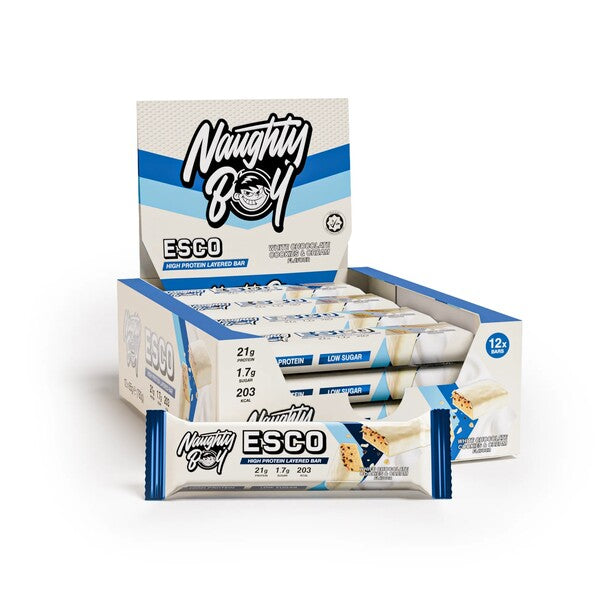 ESCO Protein Bar, White Chocolate Cookies & Cream - 12 x 65g - Naughty Boy