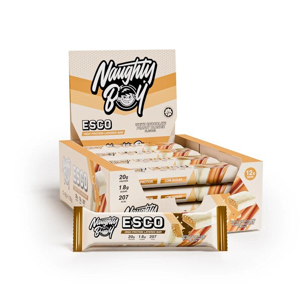 ESCO Protein Bar, White Chocolate Peanut Blondie - 12 x 65g - Naughty Boy