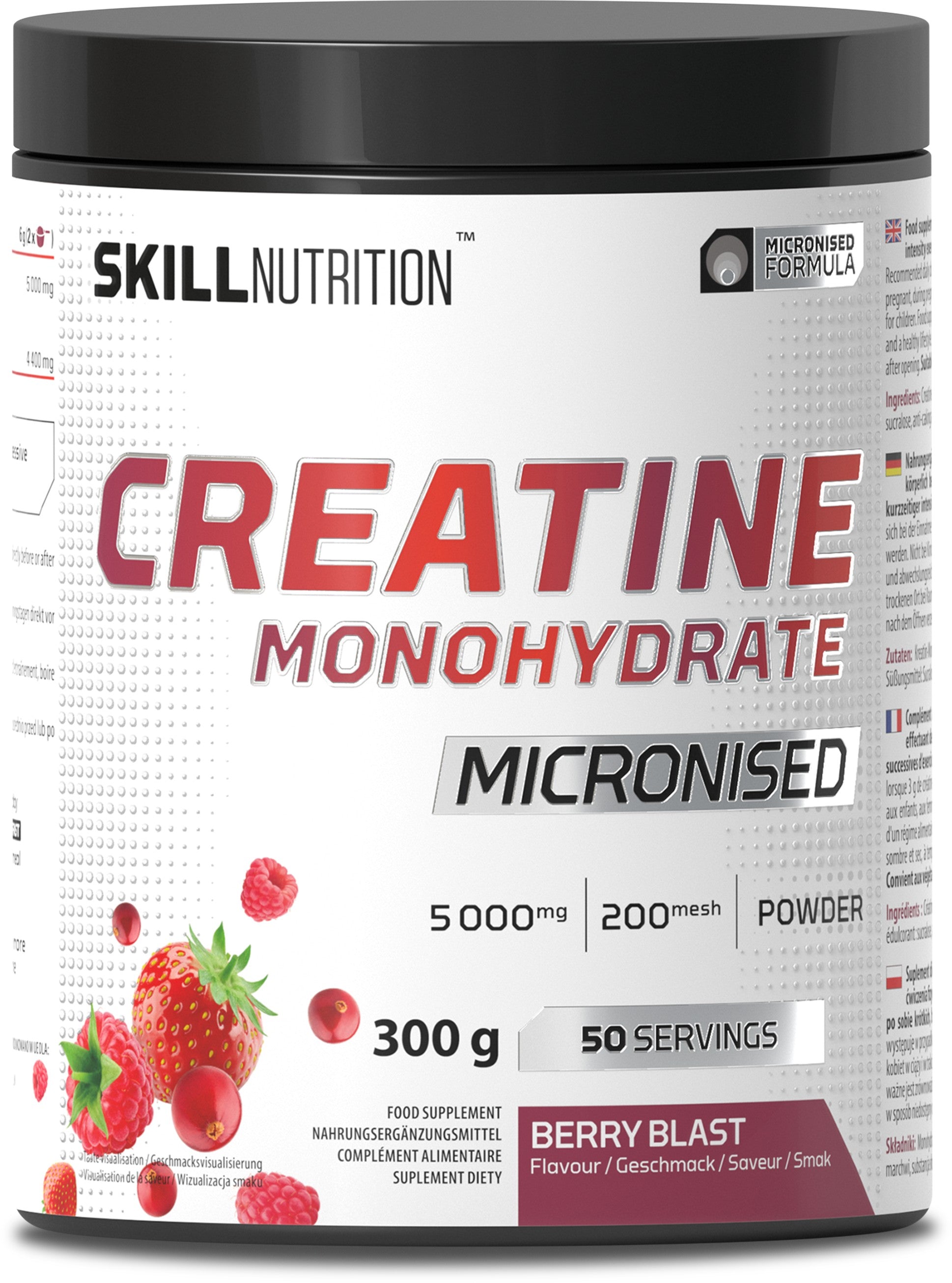 Micronised Creatine Monohydrate Flavoured, Berry Blast - 300 grams - Skill Nutrition