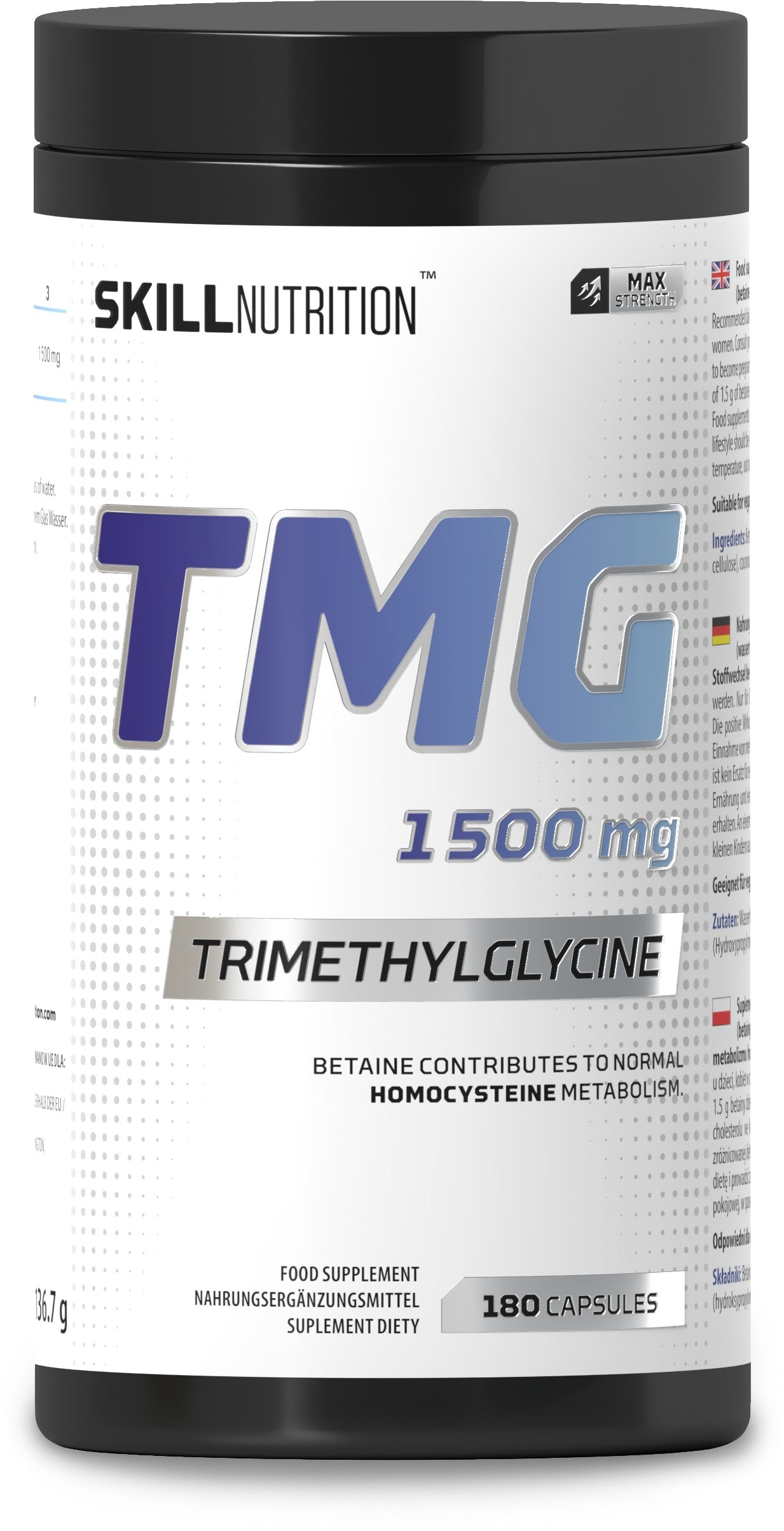 TMG Trimethylglycine, 1500mg - 180 vegan caps - Skill Nutrition