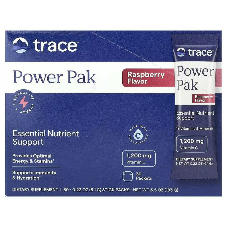 Power Pak, Raspberry - 30 packets - Trace Minerals