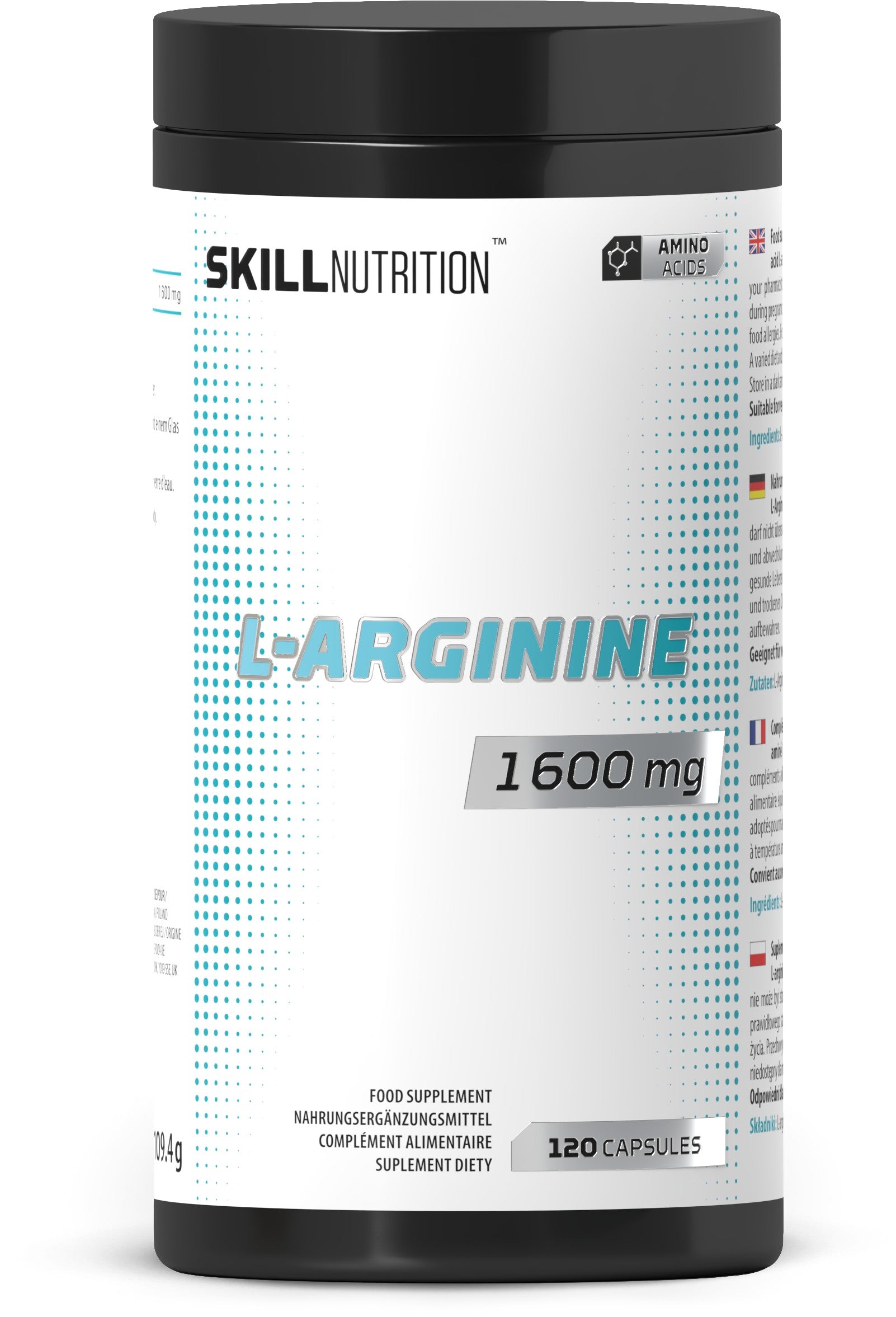 L-Arginine, 1600mg - 120 vegan caps - Skill Nutrition