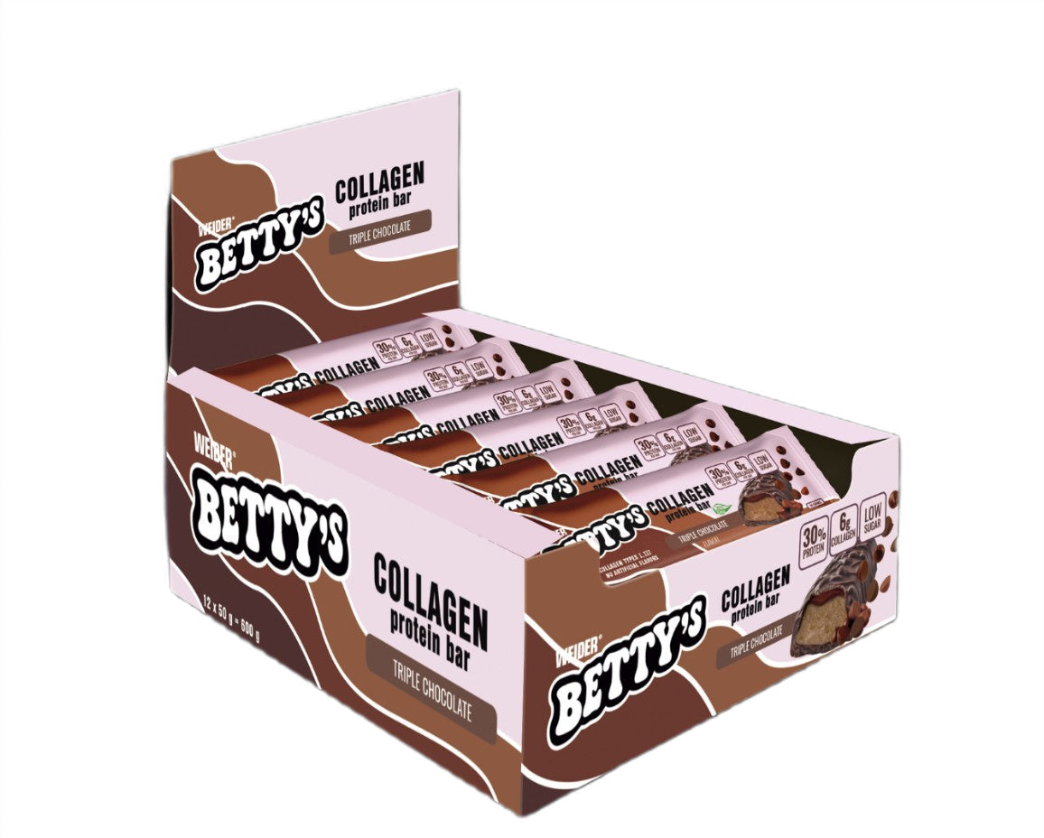 Betty's Collagen Protein Bar, Triple Chocolate - 12 x 50g - Weider