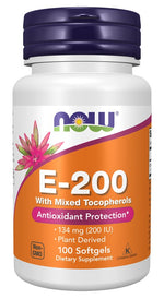 Vitamin E-200 with Mixed Tocopherols - 100 softgels - NOW Foods