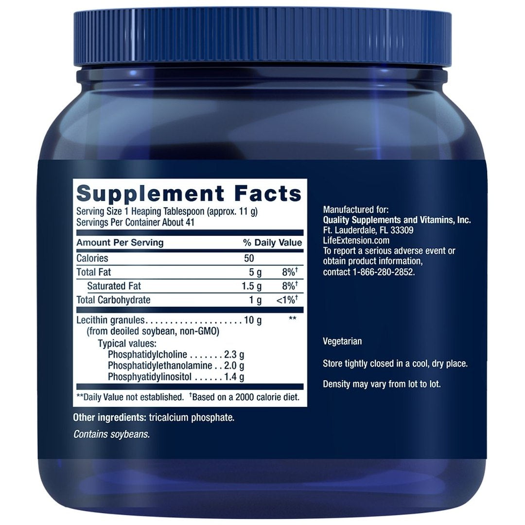 Life Extension ģenētiski nemodificēts sojas lecitīns granulās – 454 g