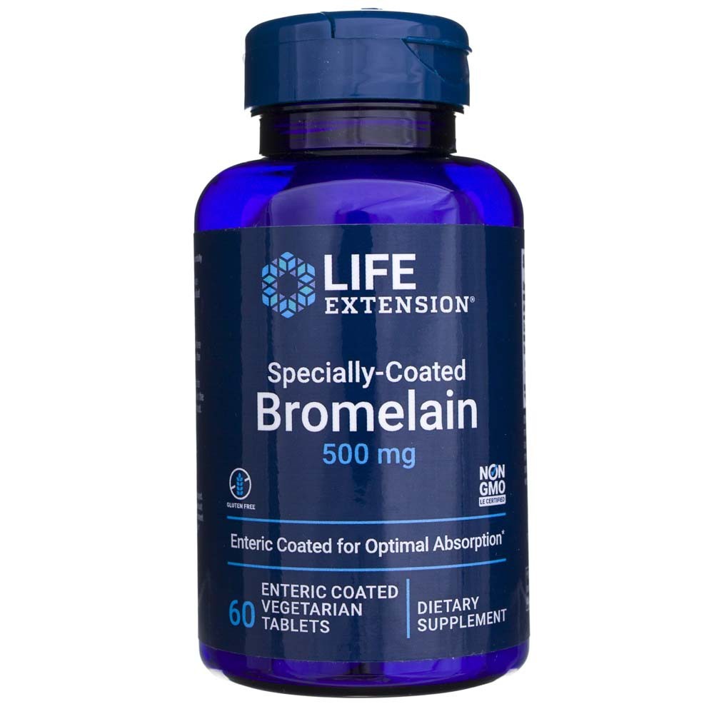 Life Extension speciāli pārklāts bromelaīns 500 mg - 60 tabletes