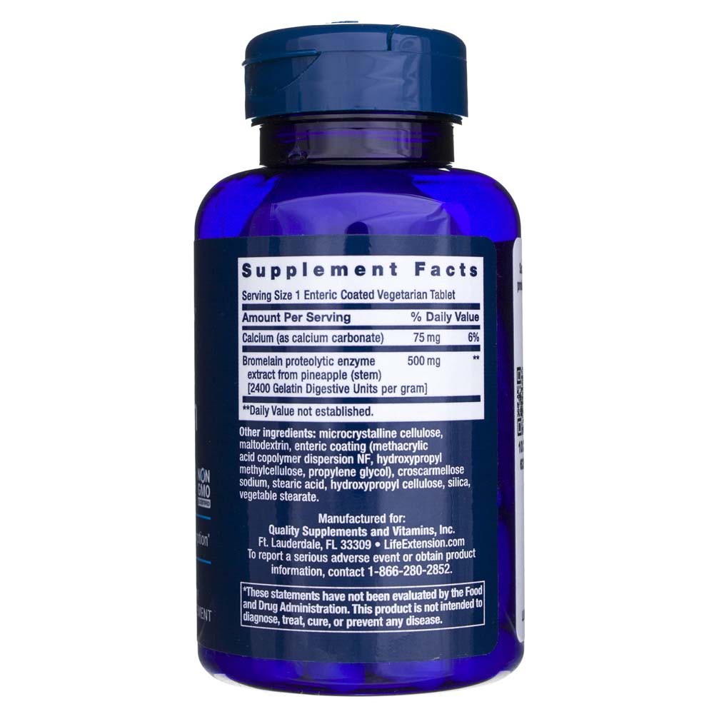Life Extension speciāli pārklāts bromelaīns 500 mg - 60 tabletes