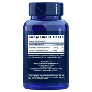 Life Extension kalcija citrāts + D vitamīns – 200 kapsulas