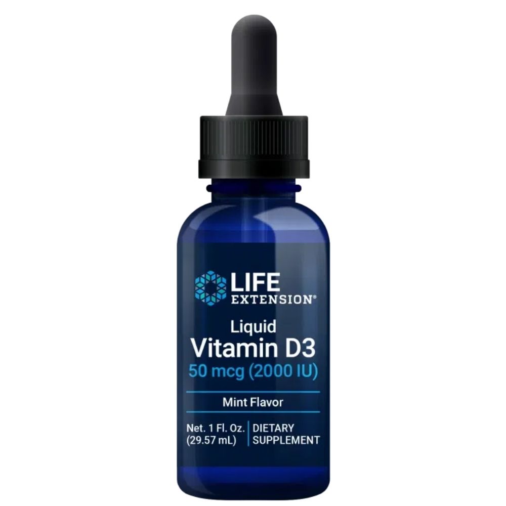 Life Extension D3 vitaminas 2000 IU mėtų pilienai - 29,57 ml