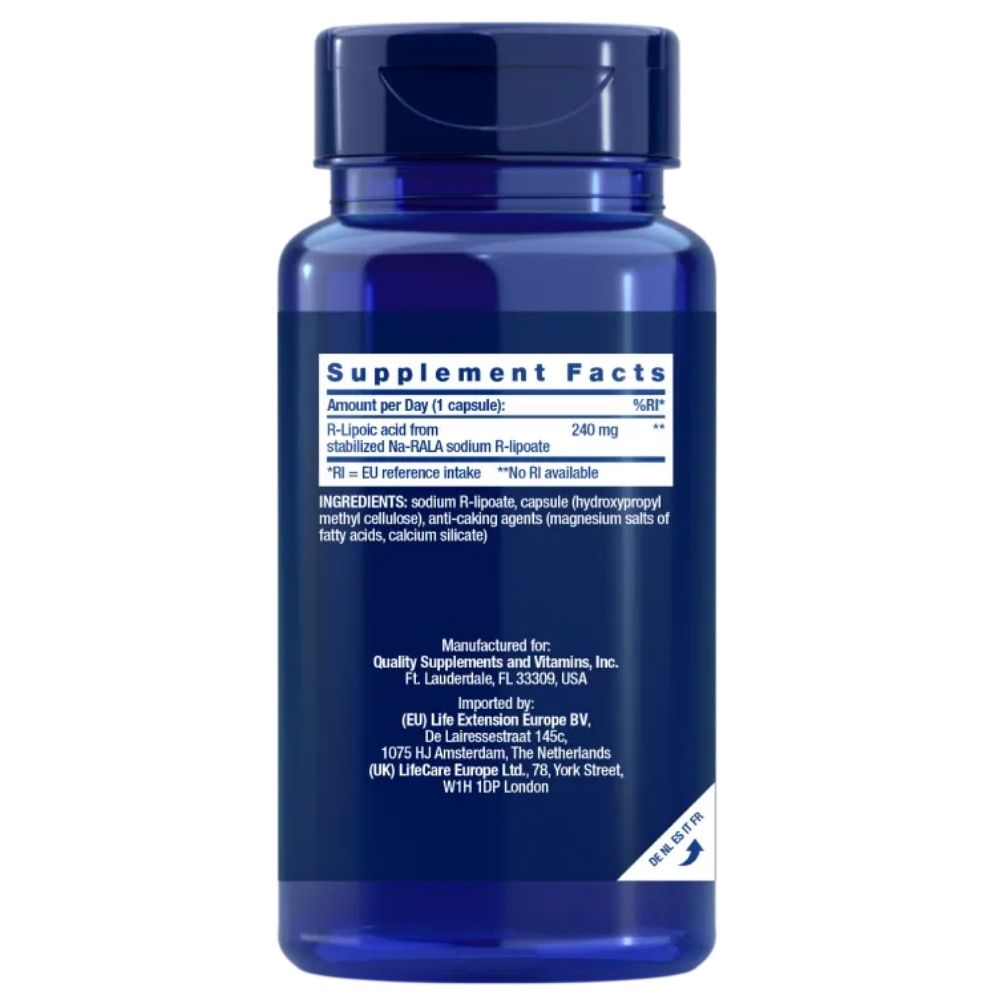 Life Extension R-alfa liposkābe (Na-RALA) - 60 kapsulas