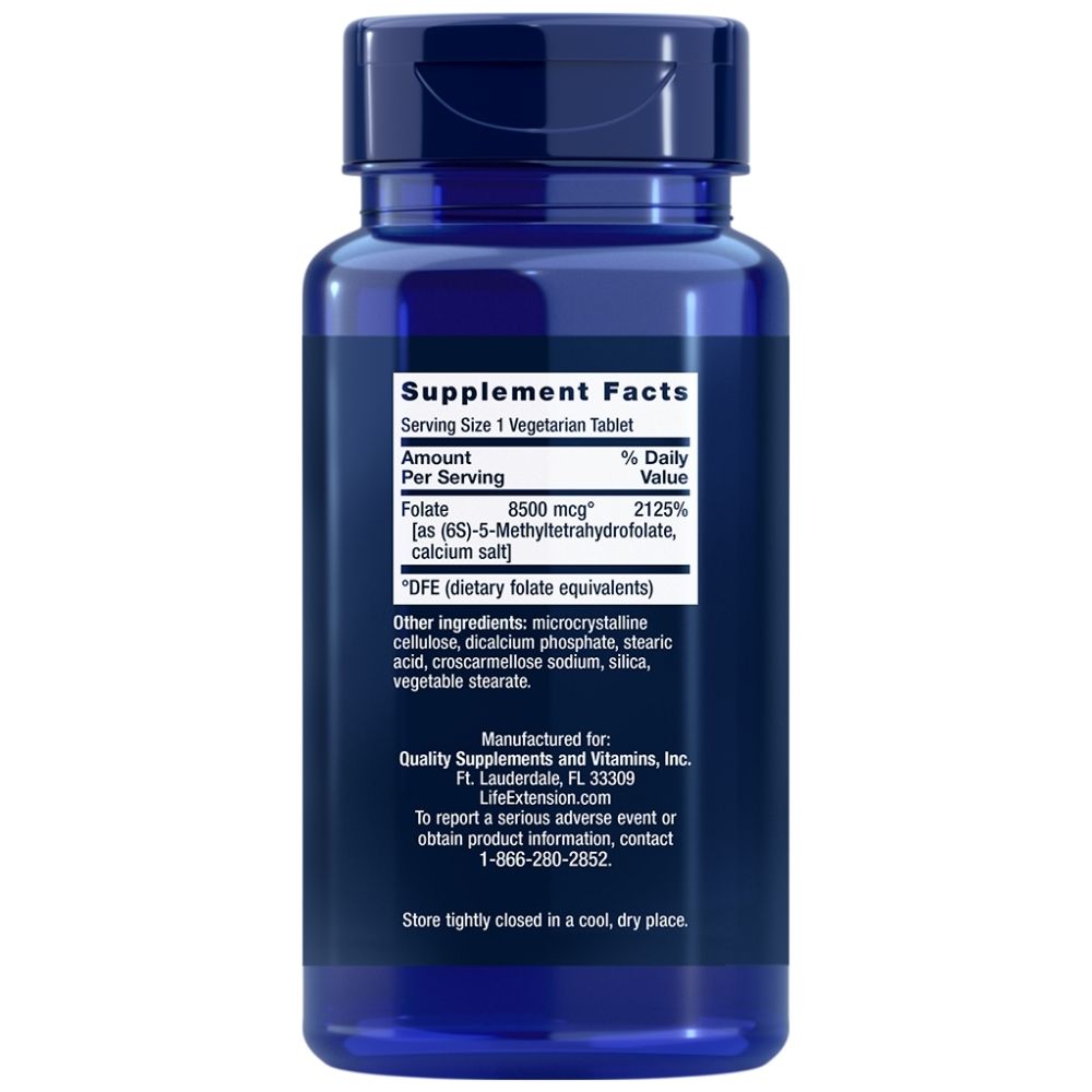 Life Extension didelio stiprumo optimizēts folāts 8500 mcg - 30 tabletes
