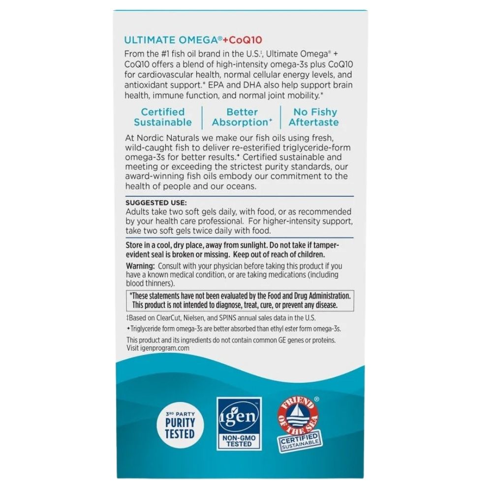 Nordic Naturals Ultimate Omega + koenzīms Q10, citrons – 120 kapsulas