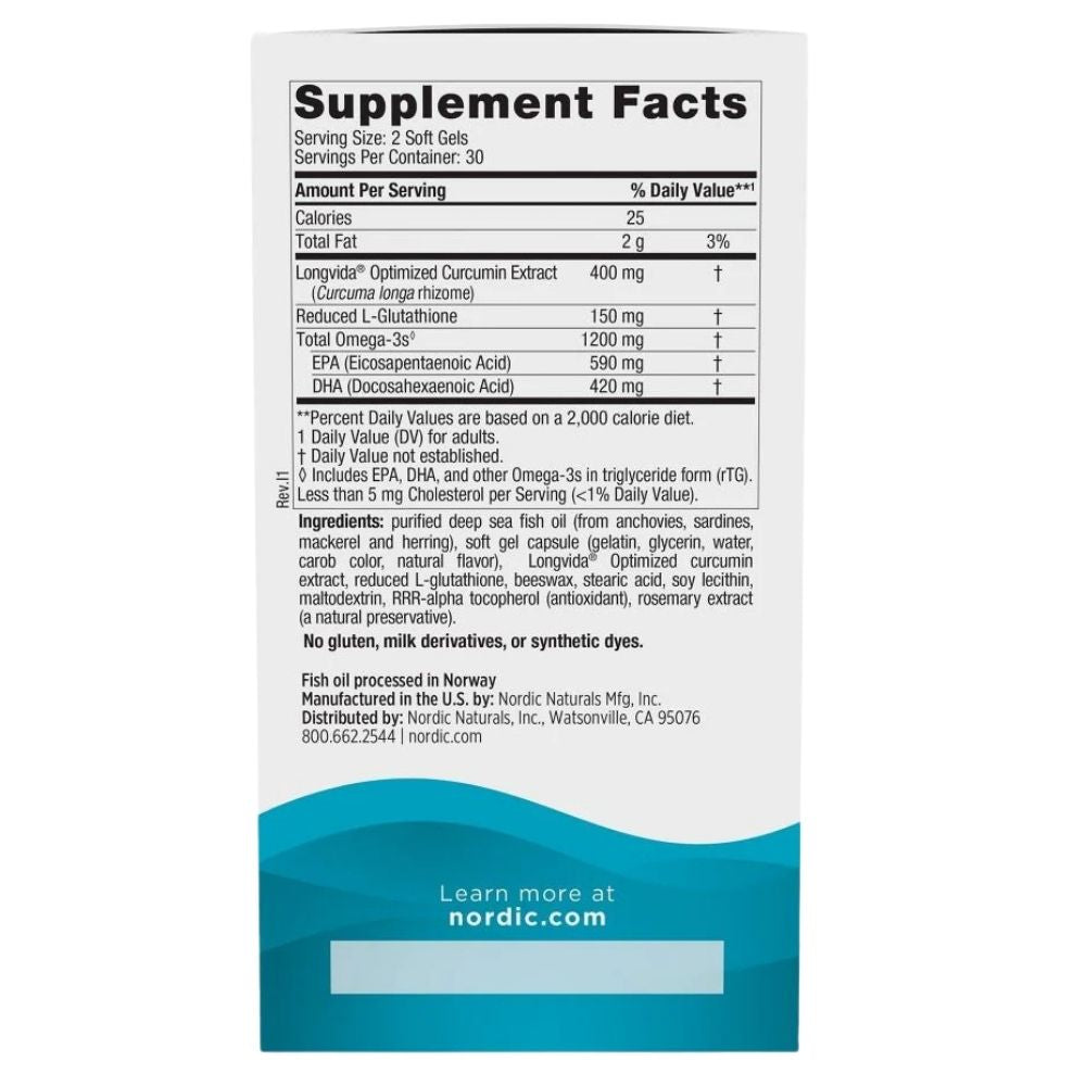 Nordic Naturals Ultimate Omega + Kurkuminas – 60 kapsulu