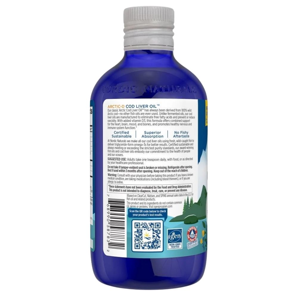 Nordic Naturals Arctic-D menkių kepenų aliejus, citrinų skonio - 237 ml - Magnis.lt