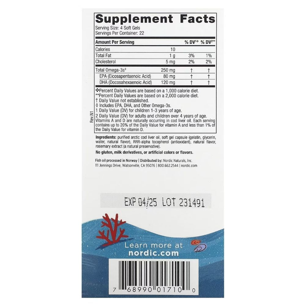 Nordic Naturals DHA 250 mg - 90 mini kapsulas bērniem