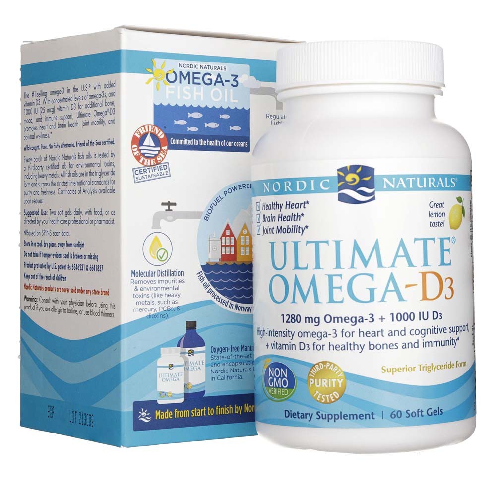 Nordic Naturals Ultimate Omega-D3, citrinu aromāta, 250 mg - 60 mīkstās kapsulas
