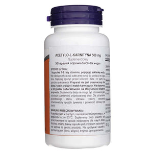 Now Foods Acetil-L-karnitīns 500 mg - 50 kapsulas