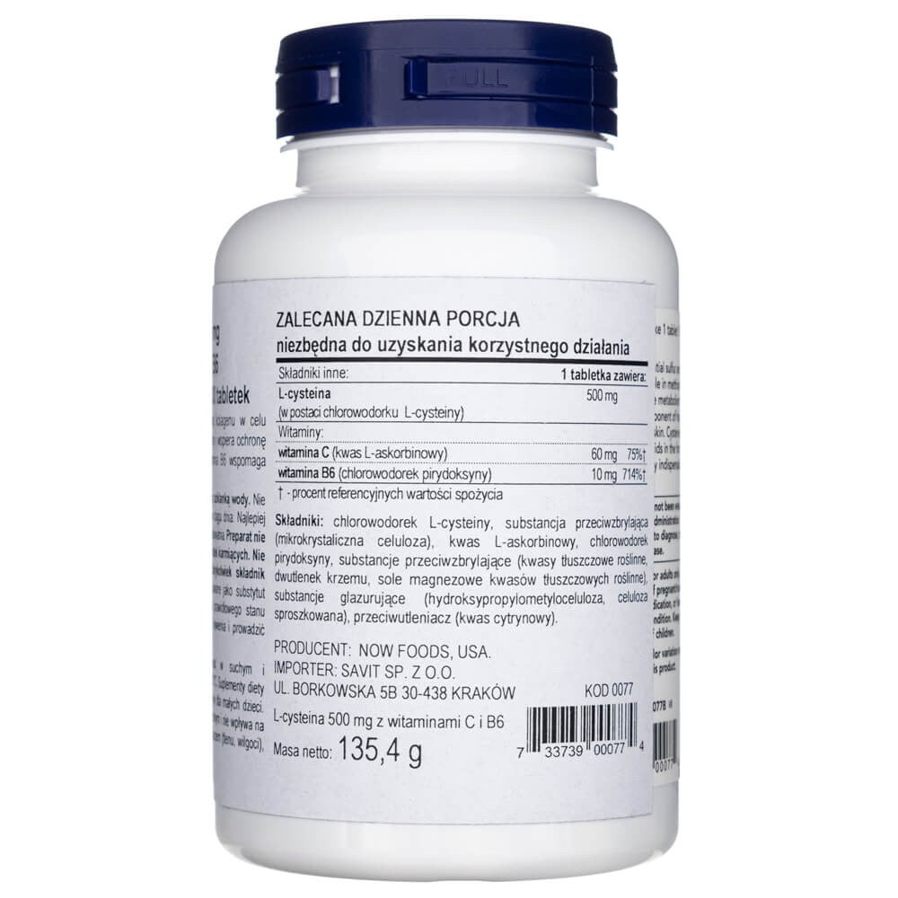 Now Foods L-cisteīns 500 mg - 100 tabletes