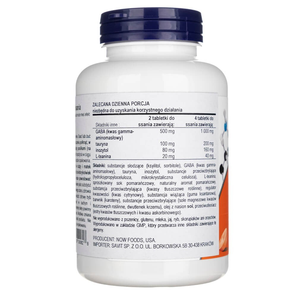 Now Foods GABA apelsīnu garšas košļājamās - 90 tabletes