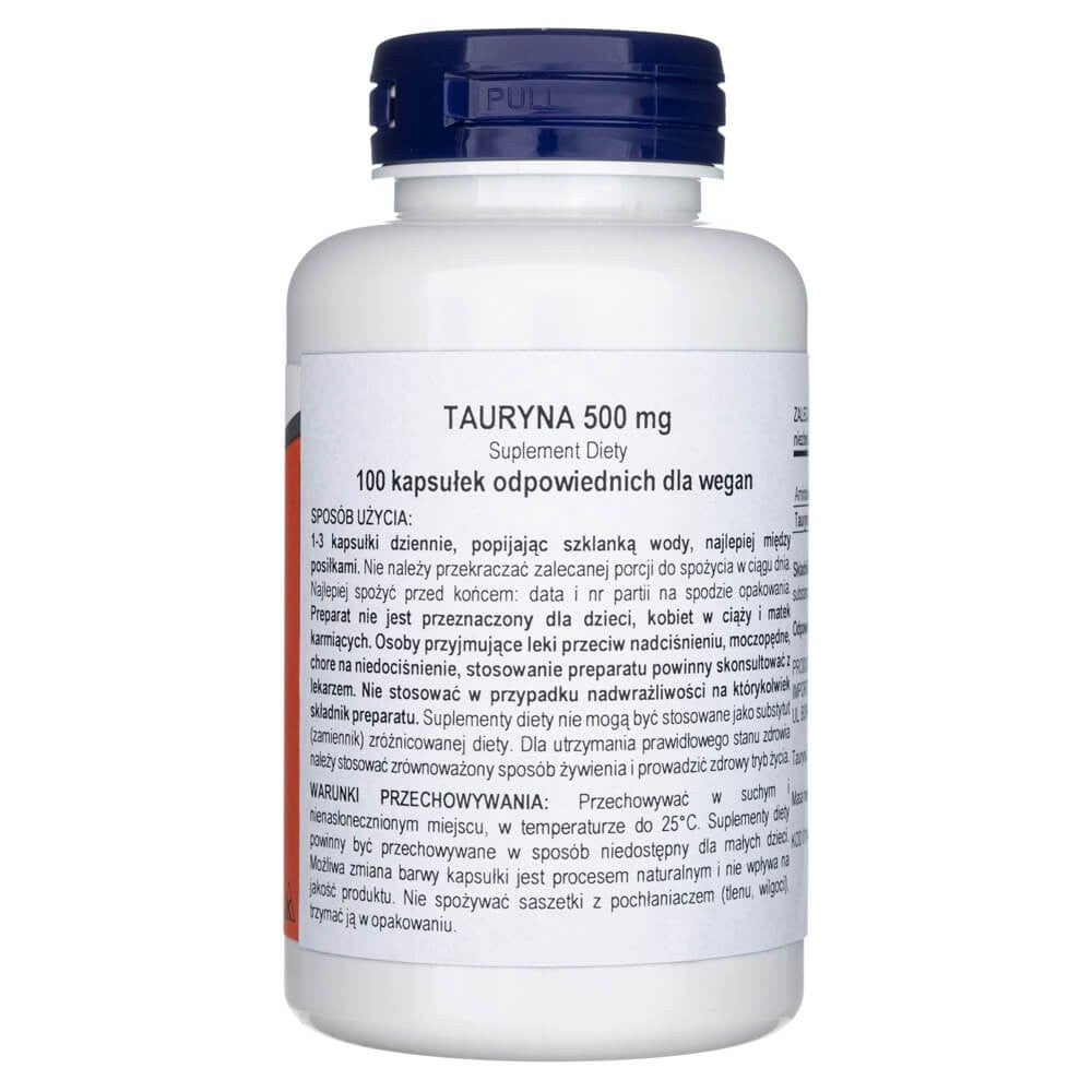 Now Foods Taurīns 500 mg - 100 kapsulas