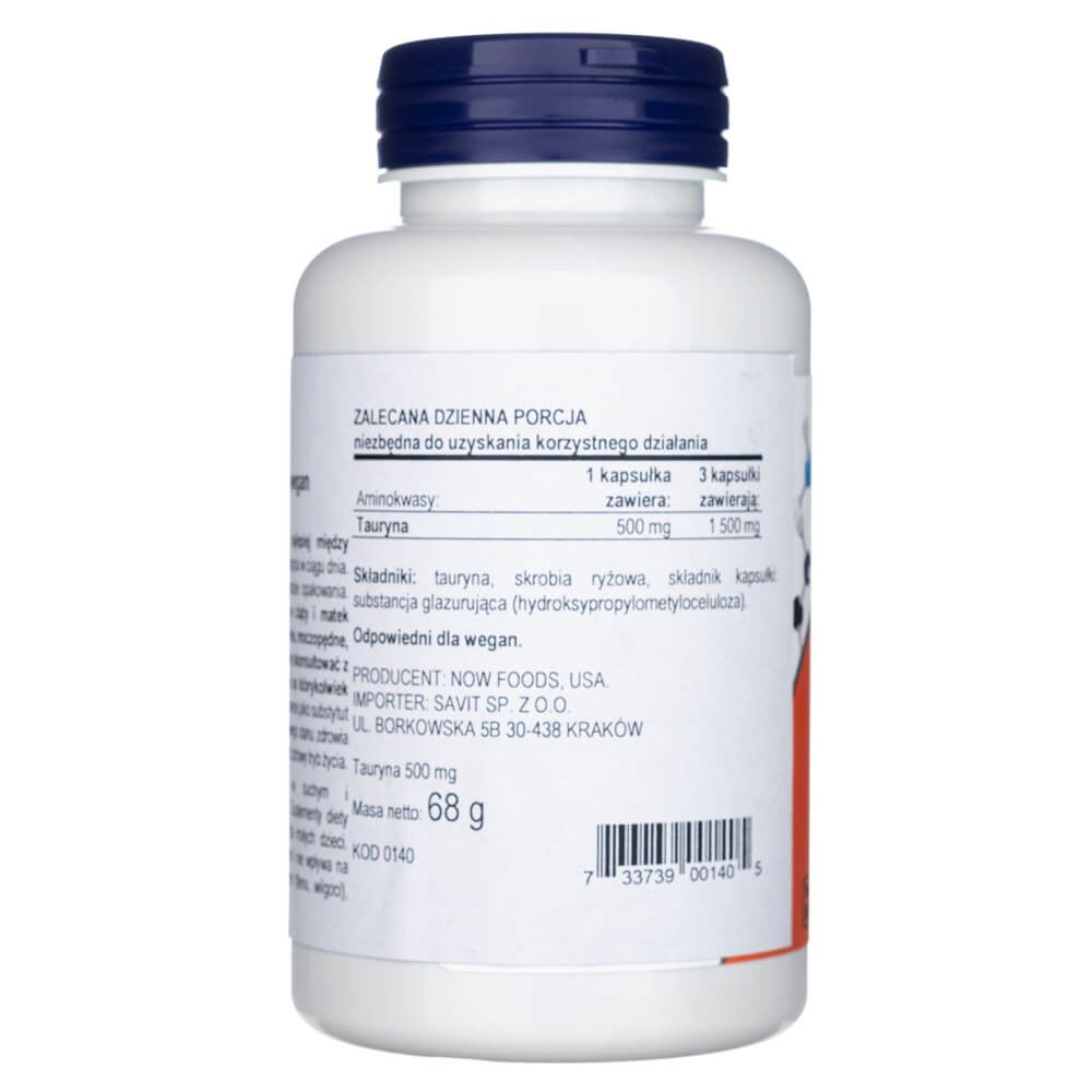 Now Foods Taurīns 500 mg - 100 kapsulas