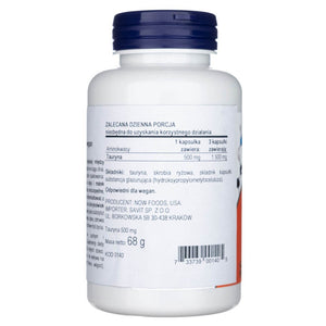 Now Foods Taurīns 500 mg - 100 kapsulas