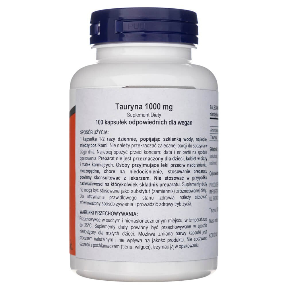 Now Foods Taurine Double Strength 1000 mg - 100 kapsulas