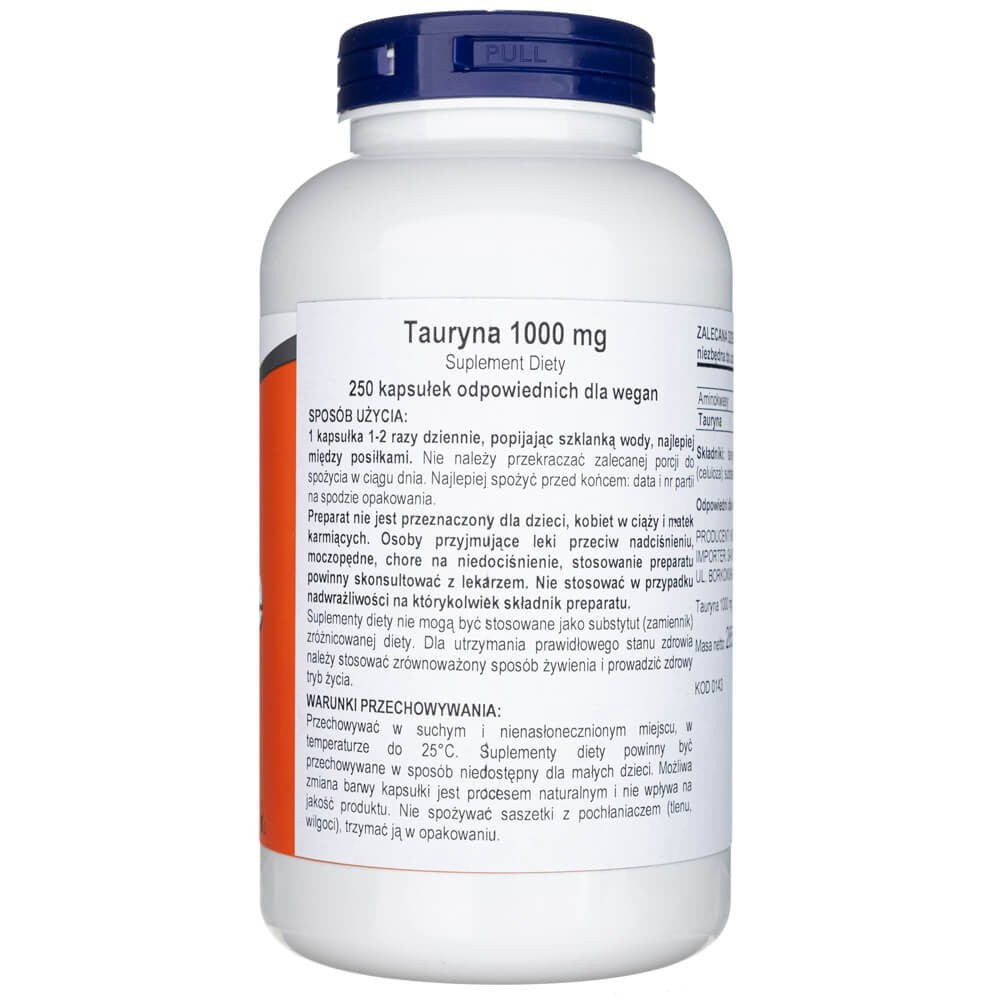 Now Foods Taurīns, dubults stiprums 1000 mg - 250 kapsulas