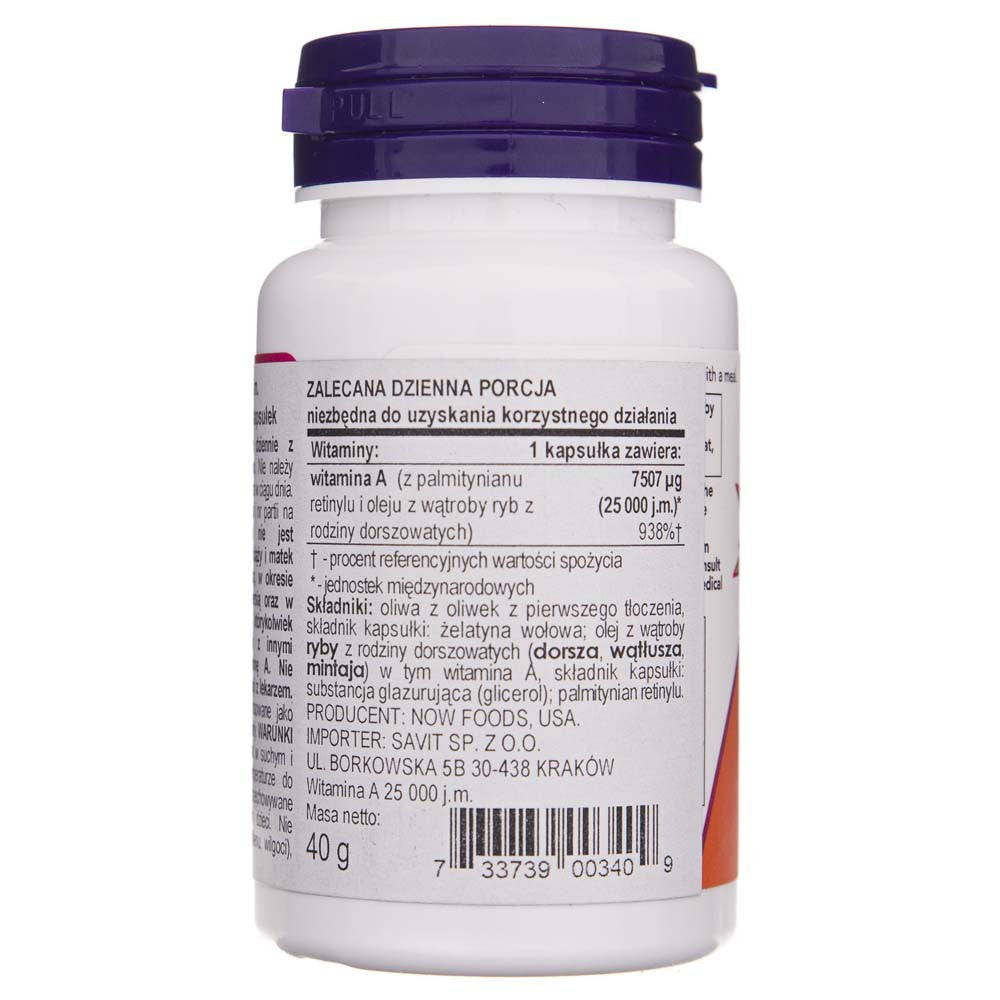 Now Foods vitaminas A 7500 mcg (25000 TV) - 100 minkštųjų gelių - Magnis.lt