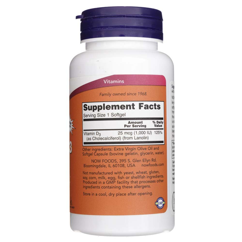 Now Foods D3 vitaminas 1000 IU - 360 mīksto kapsulu
