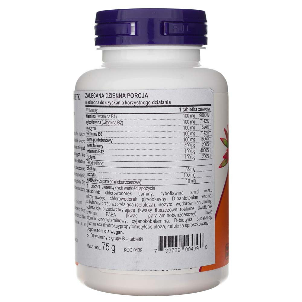 Now Foods B-100 vitamīns - 100 tabletes