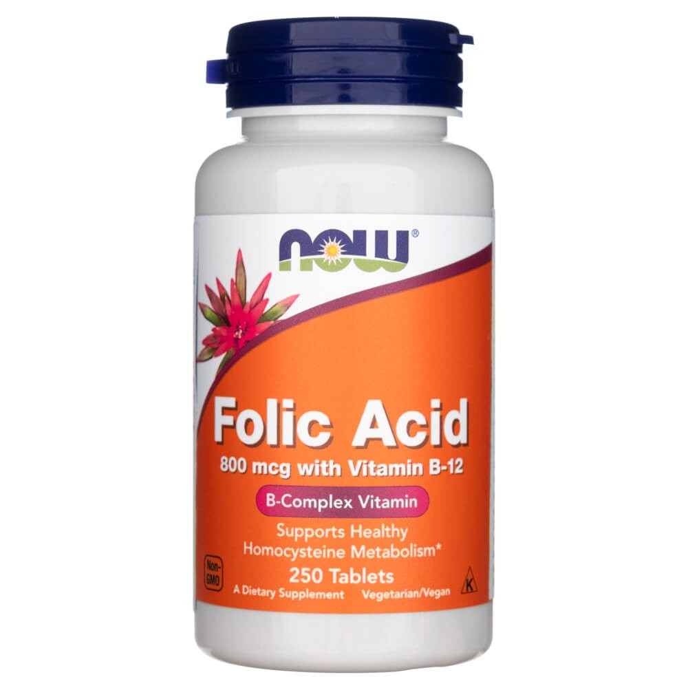 Now Foods folio rūgštis 800 mcg su vitaminu B-12 - 250 tablečių - Magnis.lt